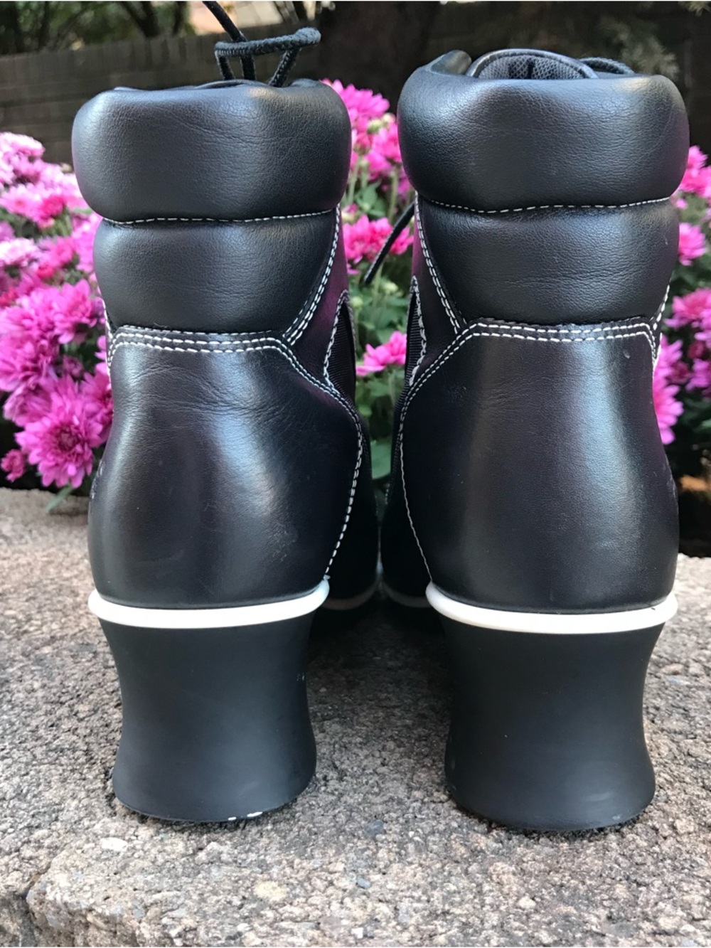 TIMBERLAND Hill Wedge Ankle Boots Size 5.5 Leather lace-up Black with White trim - Picture 13 of 16